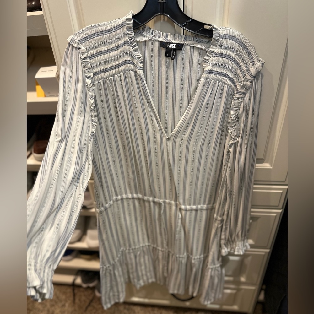 Paige Kylenn long sleeve tie waist flounce hem striped dress size Large- MINT - Picture 4 of 11